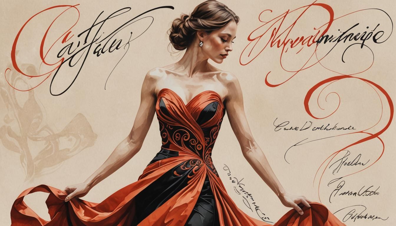 Calligraphic Woman in Flowing Script Art