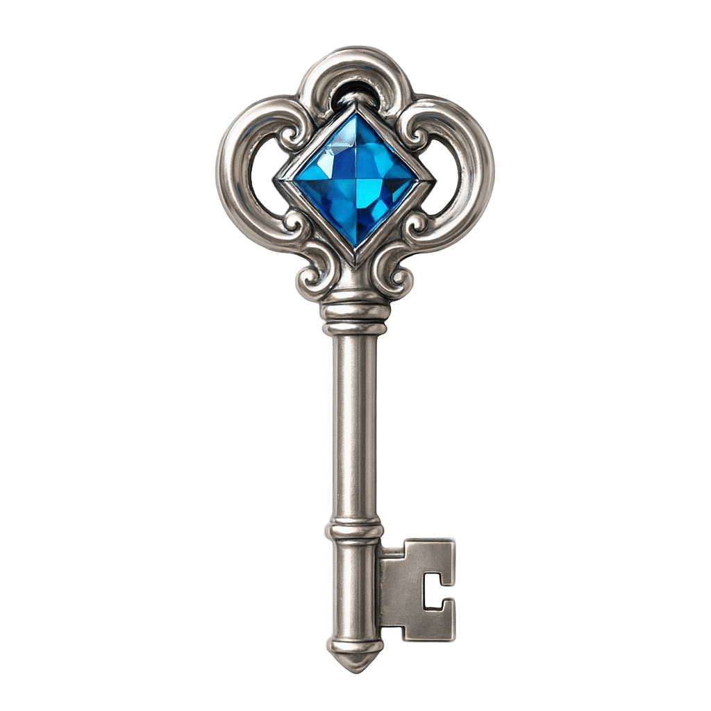 Luxurious Silver Key with Sparkling Blue Jewel Bow
