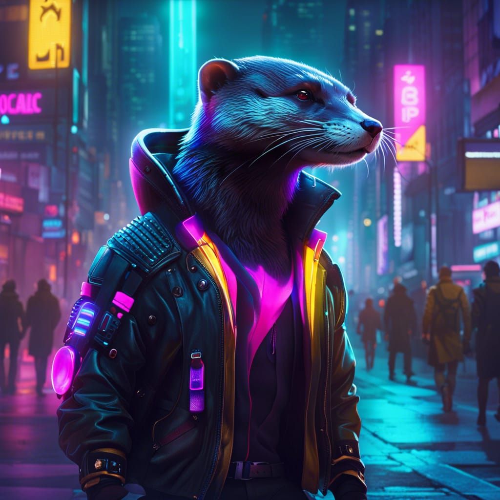 Cyberpunk Otter in a Neon Cityscape