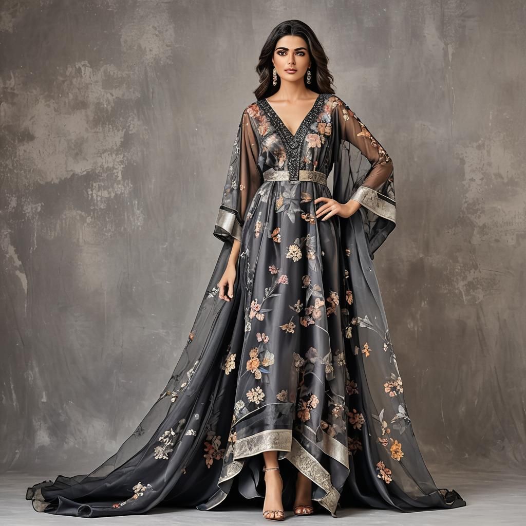 Elegant Violet Silk Moroccan Caftan with Tulle Overlay