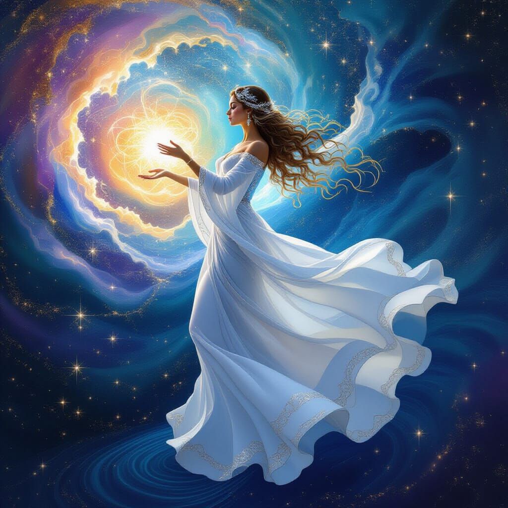 Celestial Goddess Conducting a Nebula Symphony