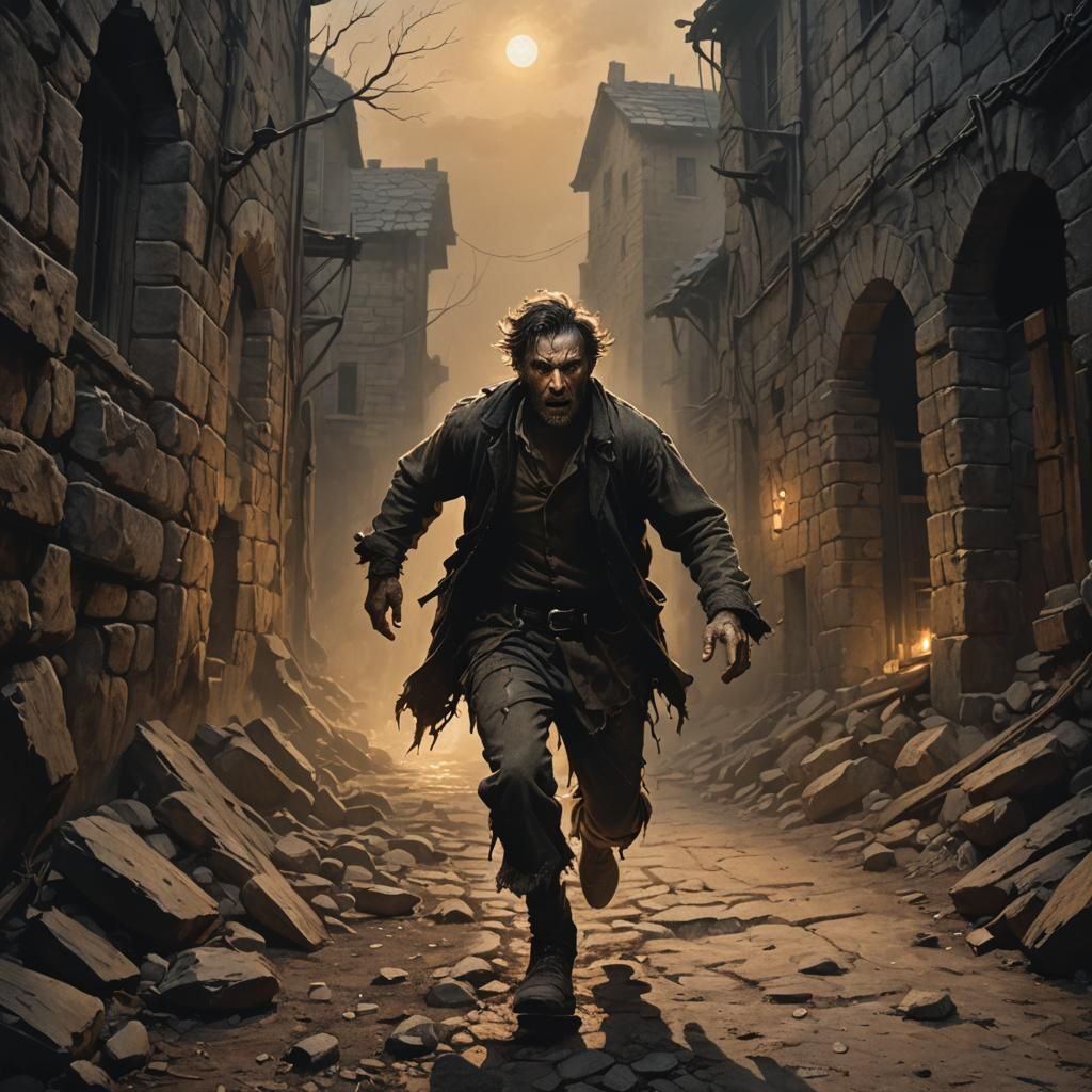 Fleeing Man in Dark Fantasy Style