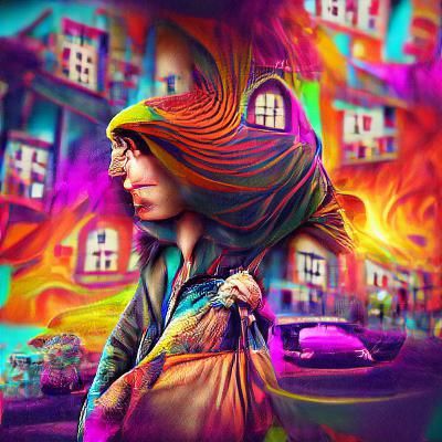 Psychedelic 3D Woman in Cityscape: Digital Art