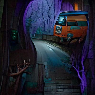 Scooby Doo Van Emerges Near Dark Woods