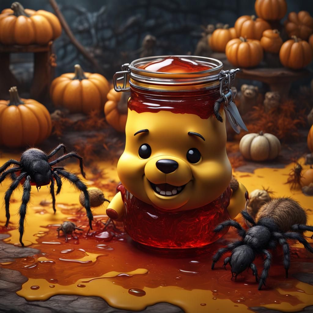 Evil Winnie the Pooh in Halloween Horror Art