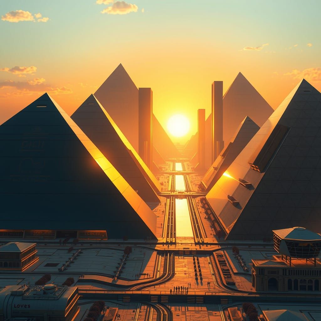 Egyptian Metropolis Pyramids Rise from Futuristic Desert San...