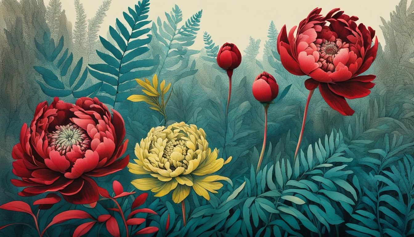 Psychedelic Peonies with Deep Depth of Field