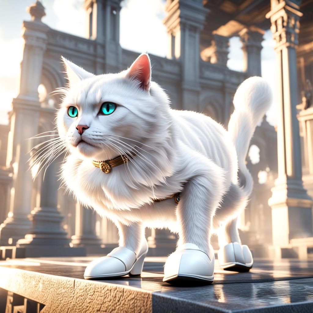 Bossy White Cat in Heels: 3D Cinematic Render