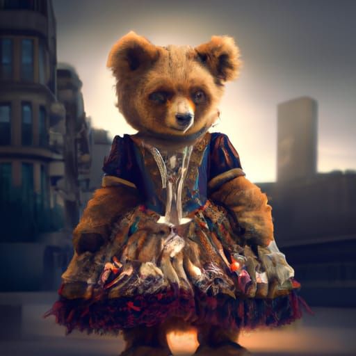 Teddy Bear in Satin Dress, Digital Painting