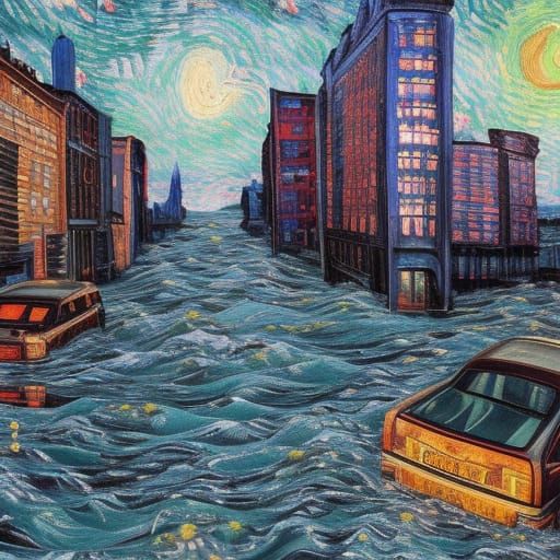 Twilight Cityscape in Impasto Style: Pollution and Hope