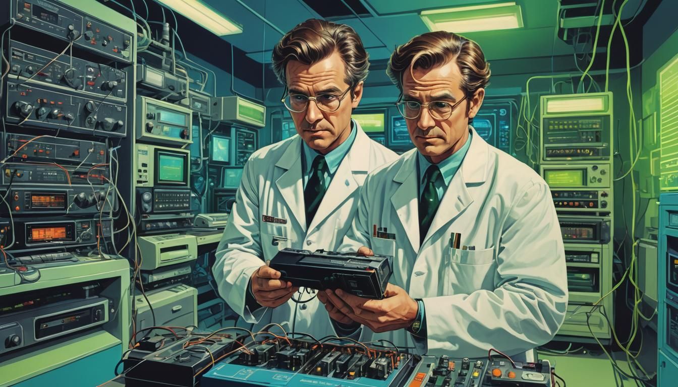 Retro-Futuristic Scientist with Quantum Computer in Pop Art