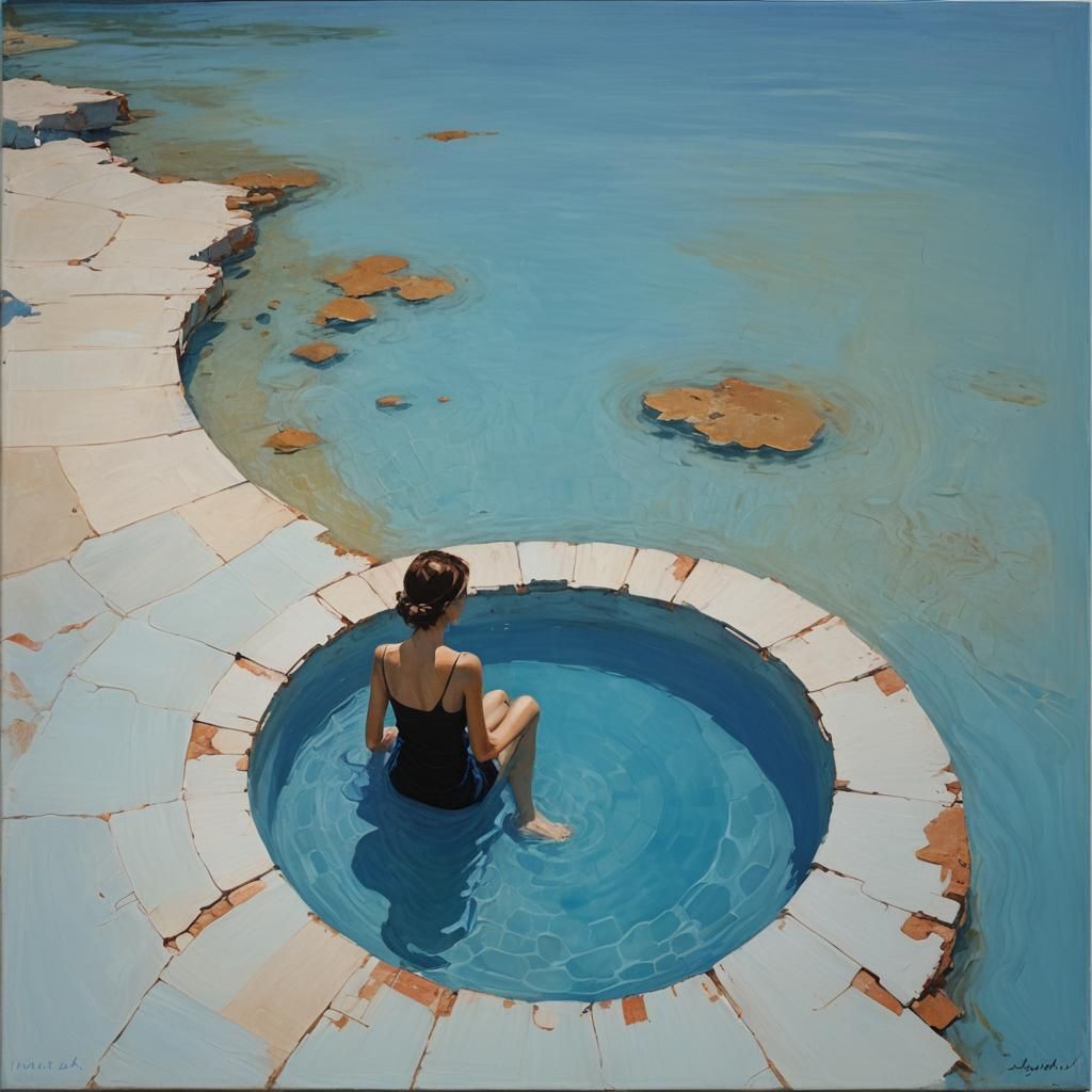 Blue Pool Minimalism: An Oil Painting