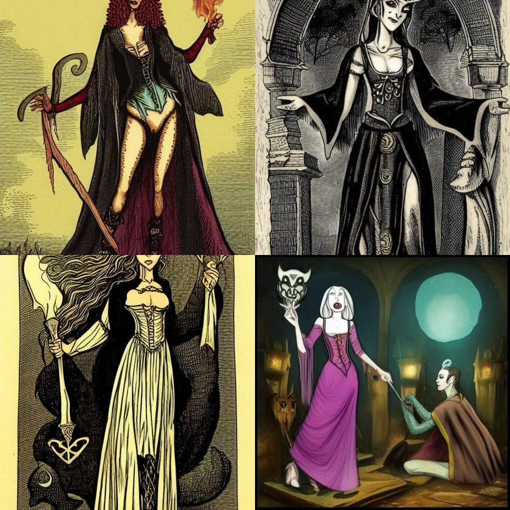 Beautiful sorceress
enchantress
occultist
necromancer
Wiccan
beldam
hex
pythoness in 1700’s England