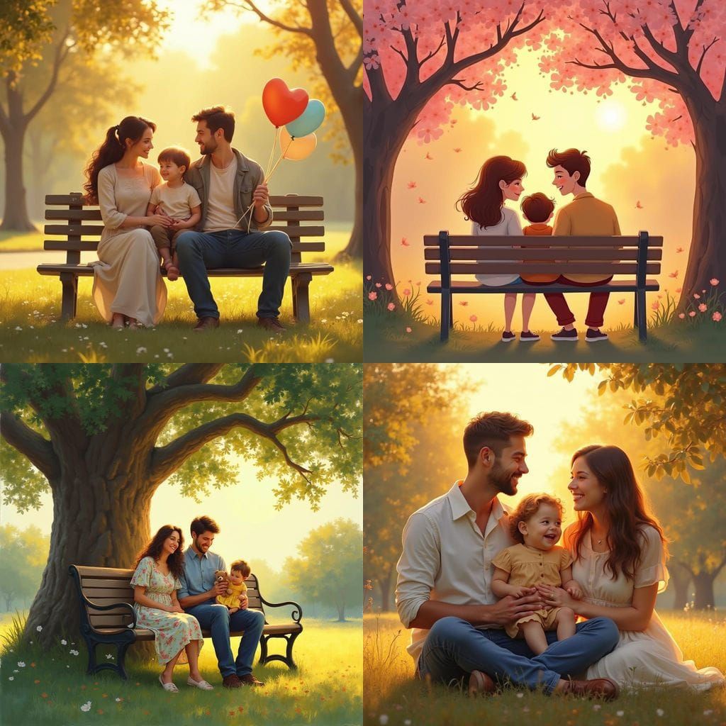 Family Portrait: Mom, Dad, and Child Sitting Together