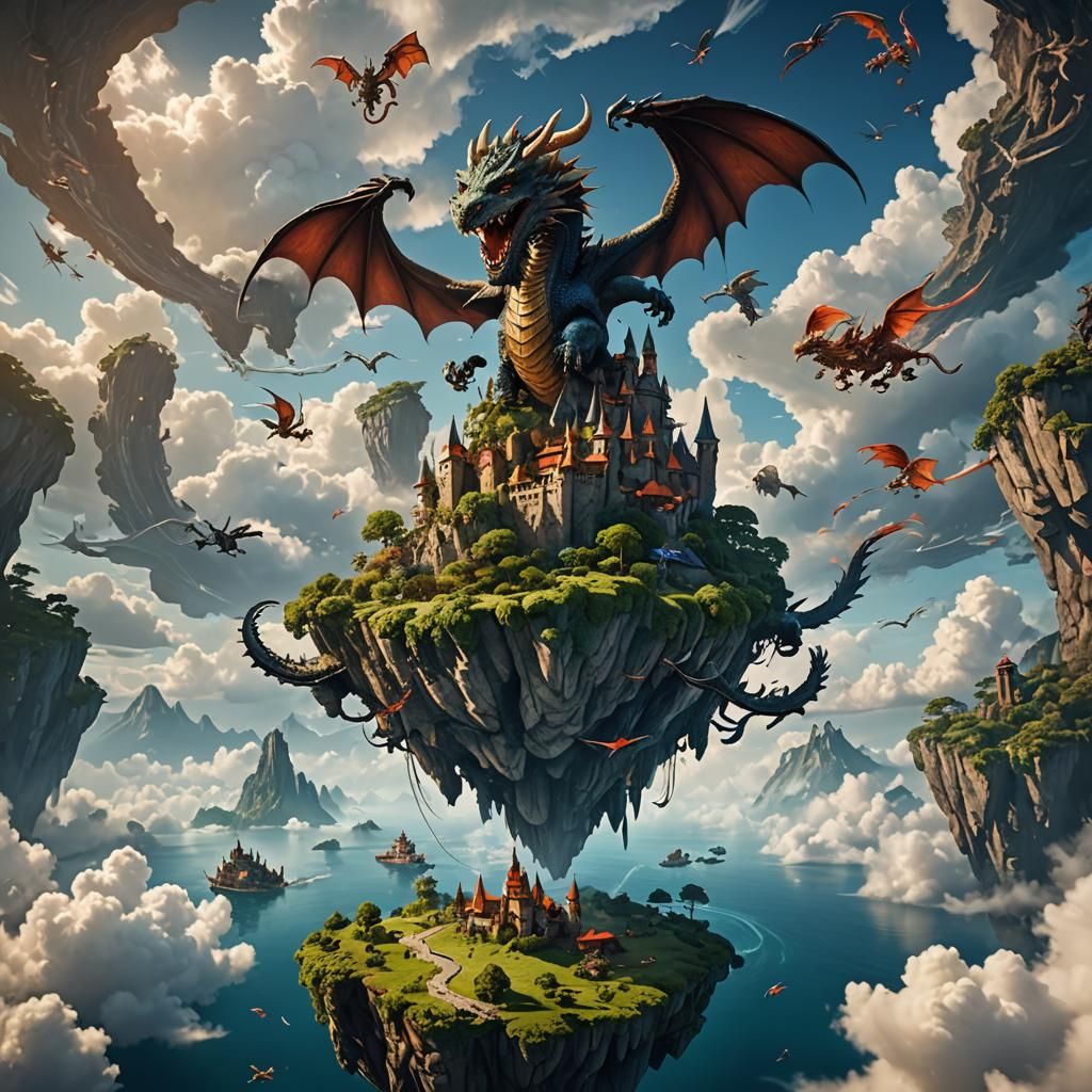 Floating Island Dragon Kingdom: Fantasy Concept Art