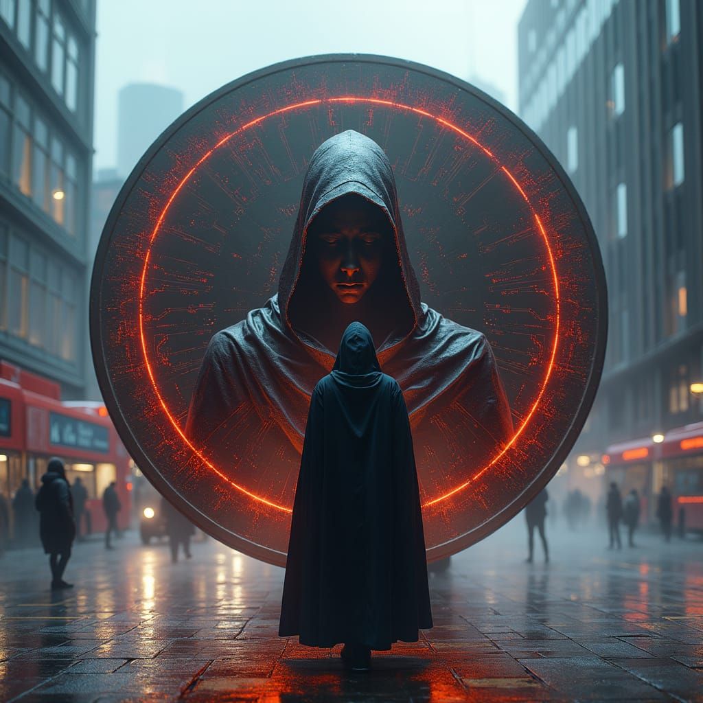 Phantom Crypto Coin Rises in Tech-Noir London Street