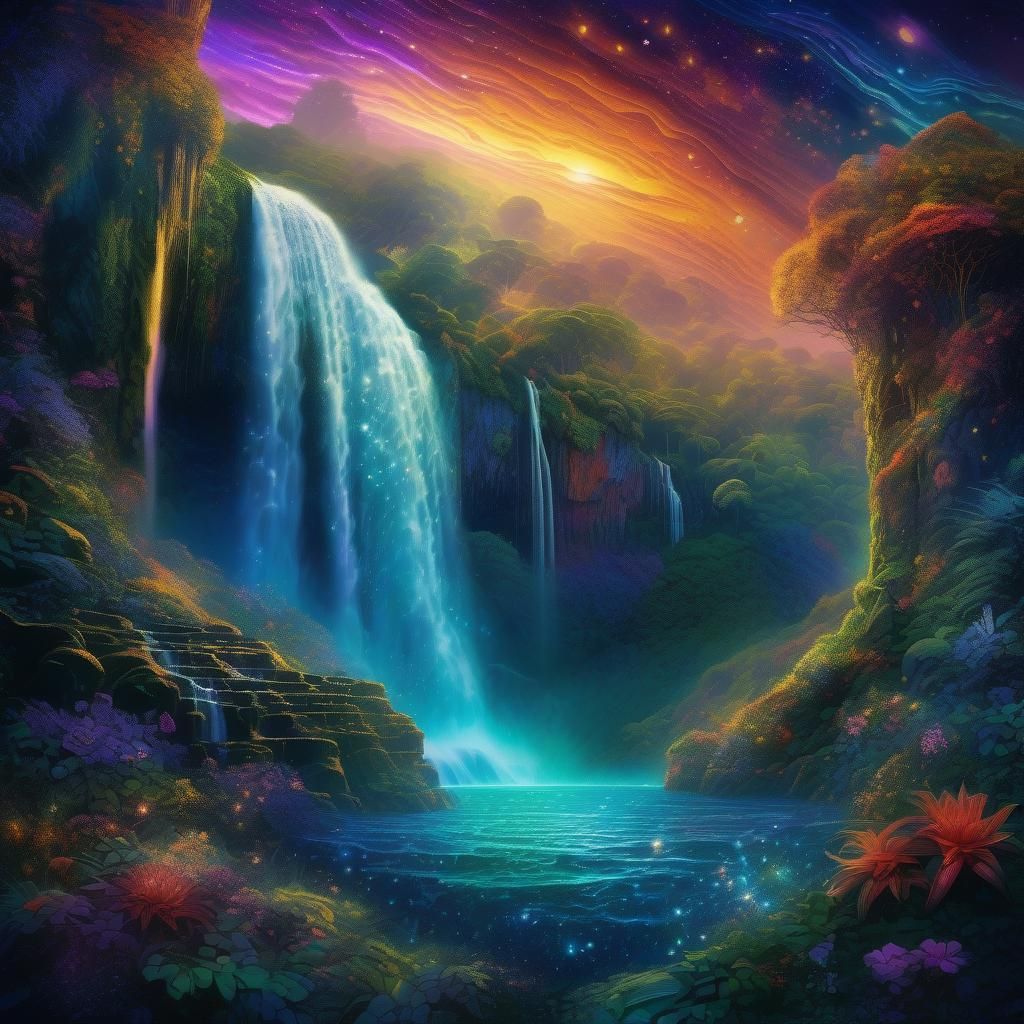 Mystical Waterfall Cascading into Cosmic Abyss