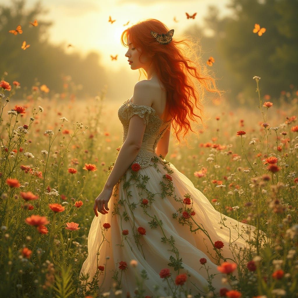 Woman in Rose Gown: a Pre-Raphaelite Vision