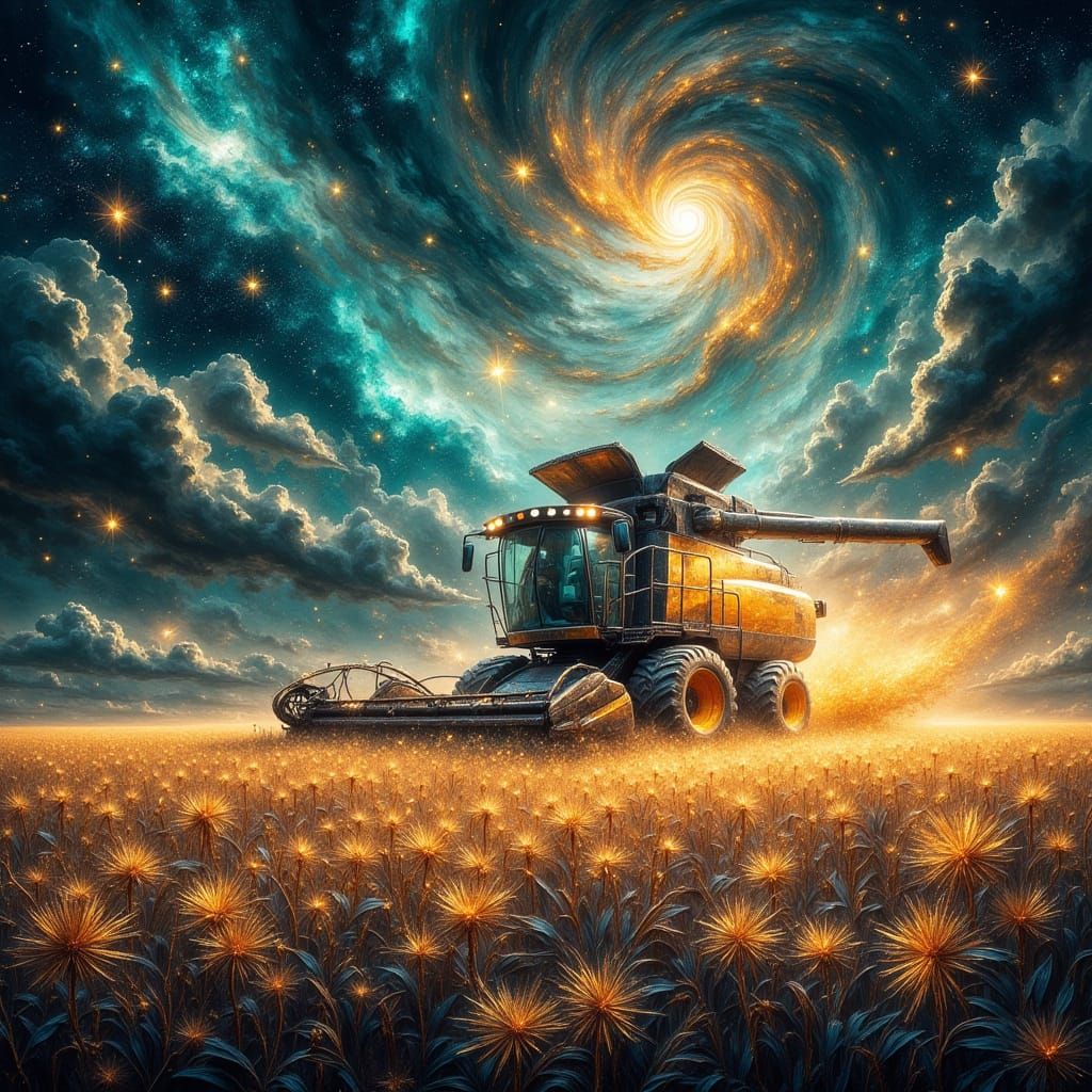 Ethereal Combine Harvester in Cosmic Fields