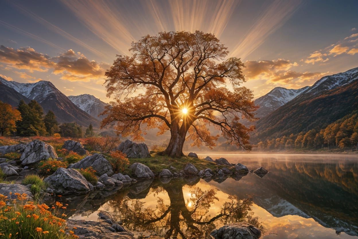 Vibrant Autumn Landscape at Fiery Sunset