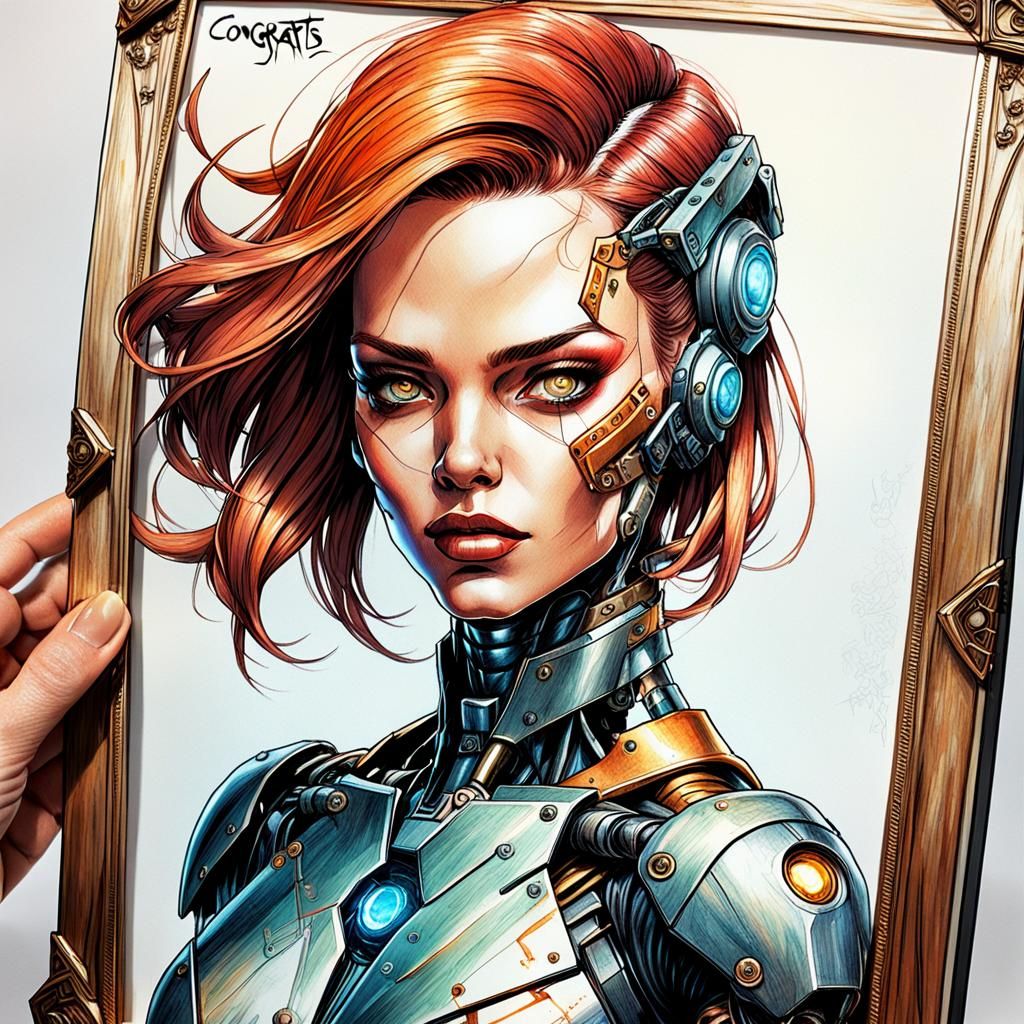 Hyperrealistic Cyborg Graphic Novel Art in Colored Pencil