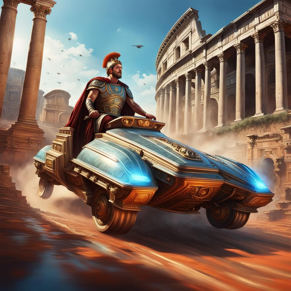 Roman Emperor Drives Space Hovercar: Hyperrealistic Concept ...