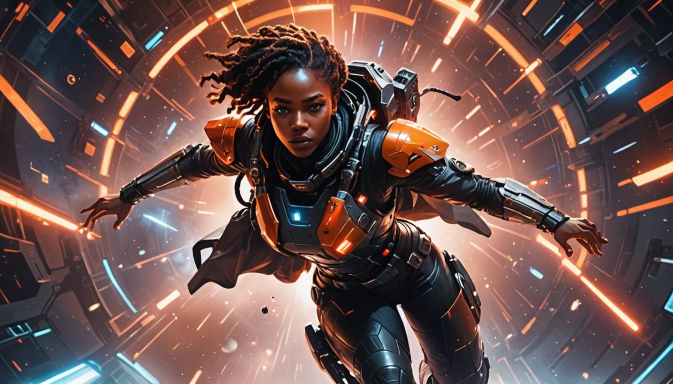 Futuristic Cyborg Woman in Sci-Fi Space Adventure