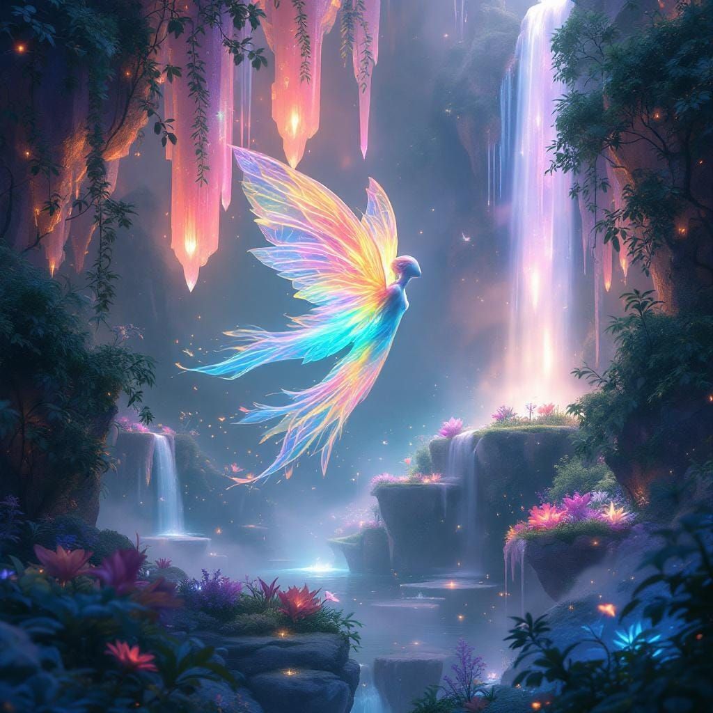 Ethereal Creature in Surreal Crystal Forest