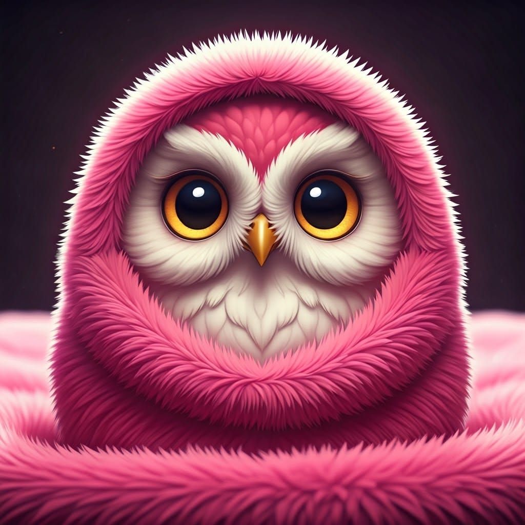 Whimsical Pink Owl Snuggled in Soft Blanket