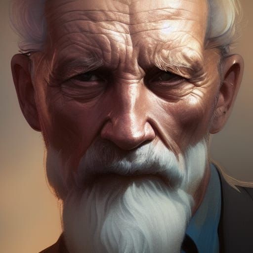 Detailed Portrait of an Old Man in Art Nouveau Style