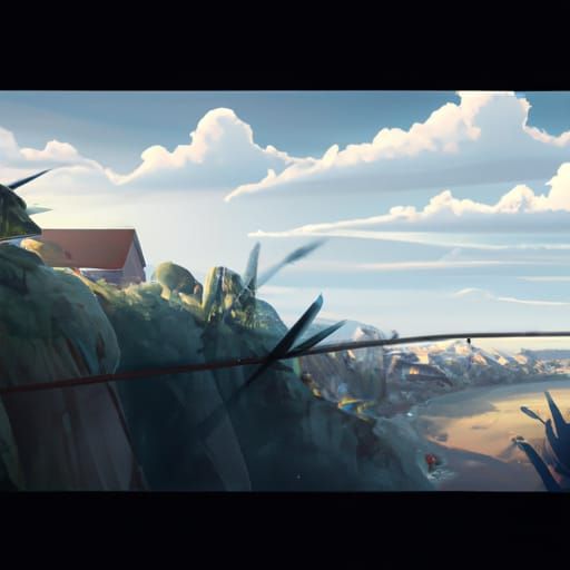 Coastal Village in Studio Ghibli Anime Style