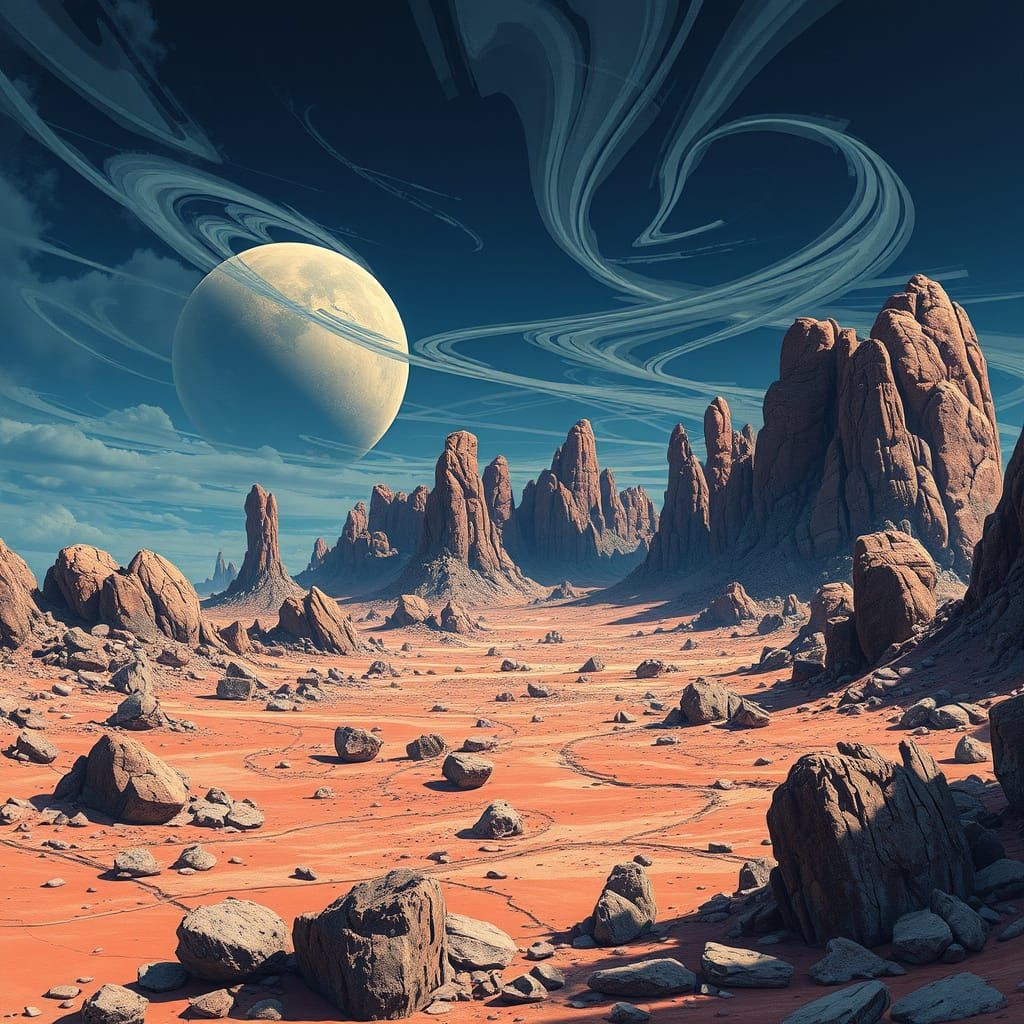 Barren Rocky Planet Landscape in Industrial Sci-Fi Style