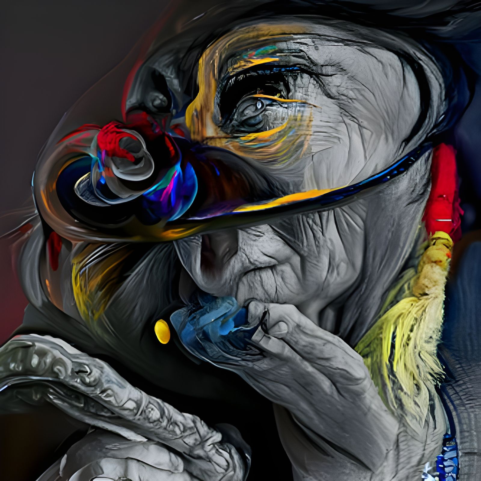 Woman Smoking a Pipe in Kandinsky Style