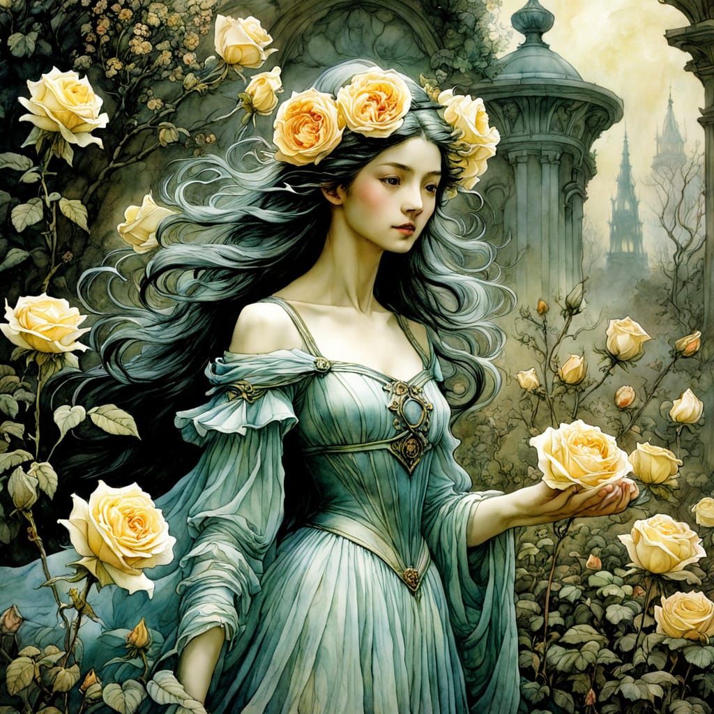 Spring Equinox in Rose Garden: Suminagashi Art