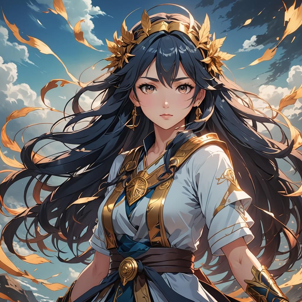 Anime Wind God's Daughter in Cel-Shaded Style