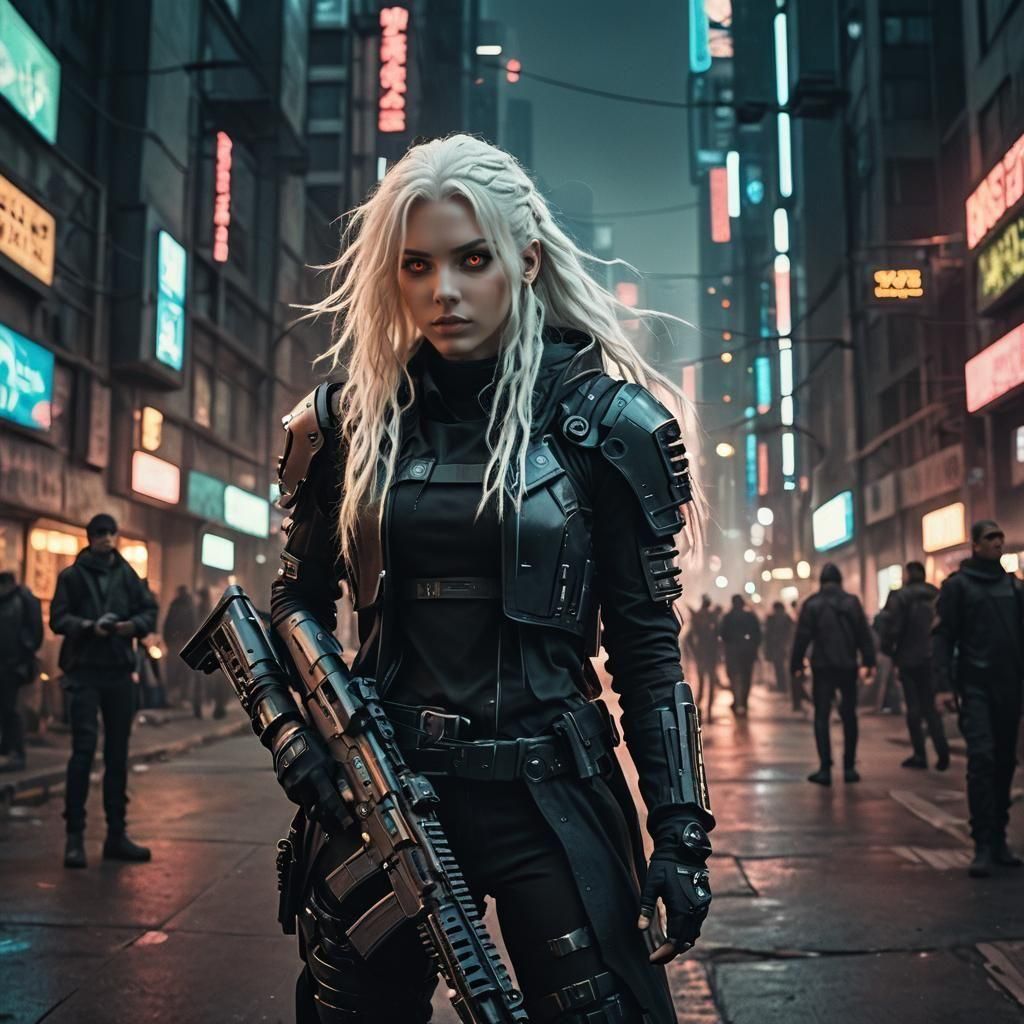 Borg Warrior Prepares for Battle in Cyberpunk Setting