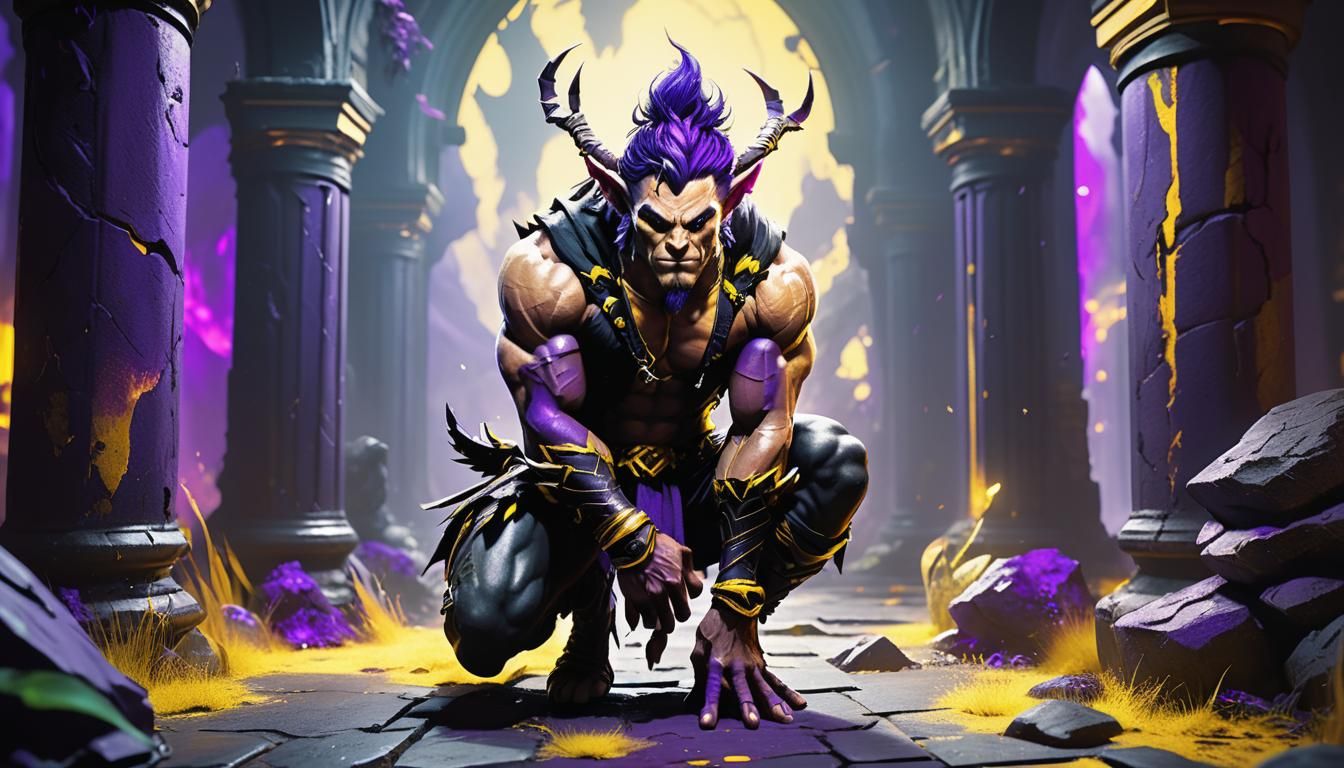 Sultry Fae Warrior in Vibrant, Dark Fantasy Landscape