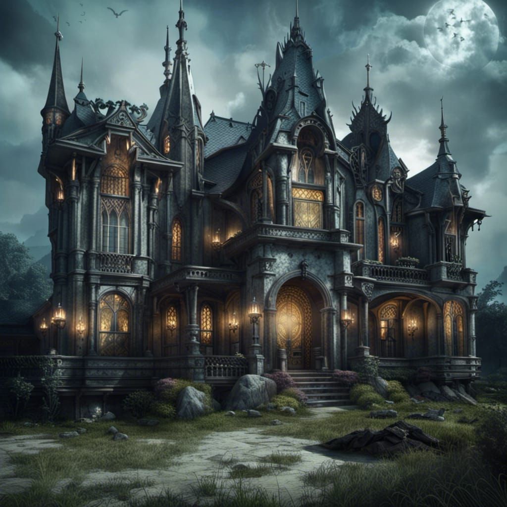 Gothic Mansion with Glowing Runes: Digital Matte Painting