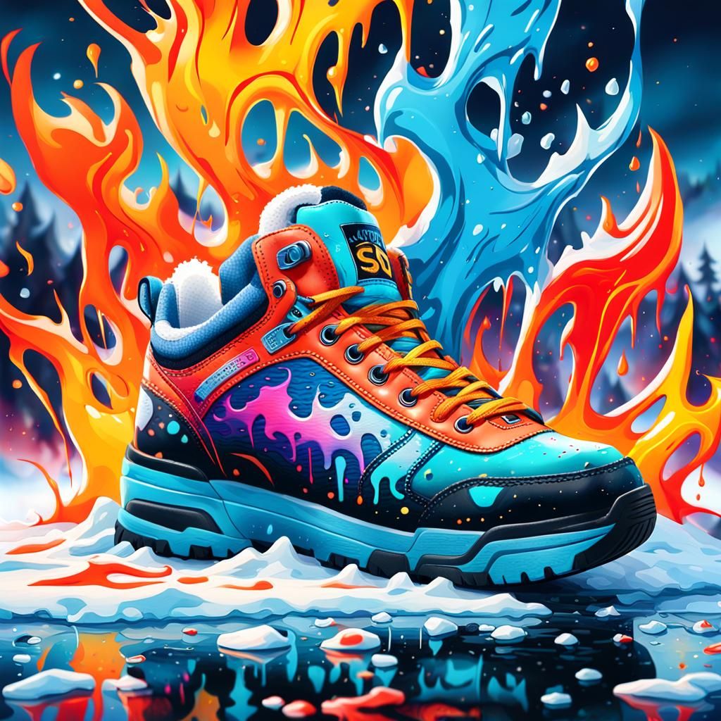 Flaming Sneaker on Arctic Ice: Graffiti Art