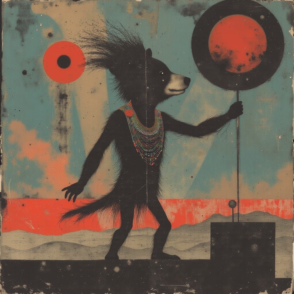 Vibrant 1920s Circus Scene with Dancing Bear in Art Deco Sty...