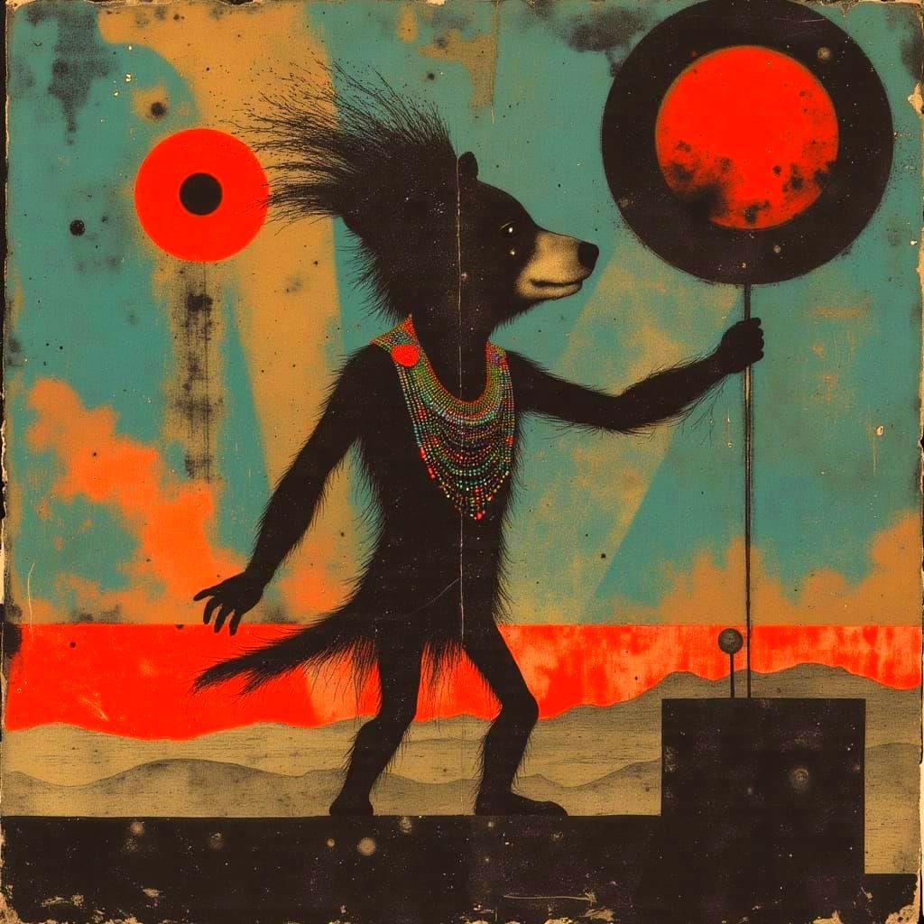 Vibrant 1920s Circus Scene with Dancing Bear in Art Deco Sty...