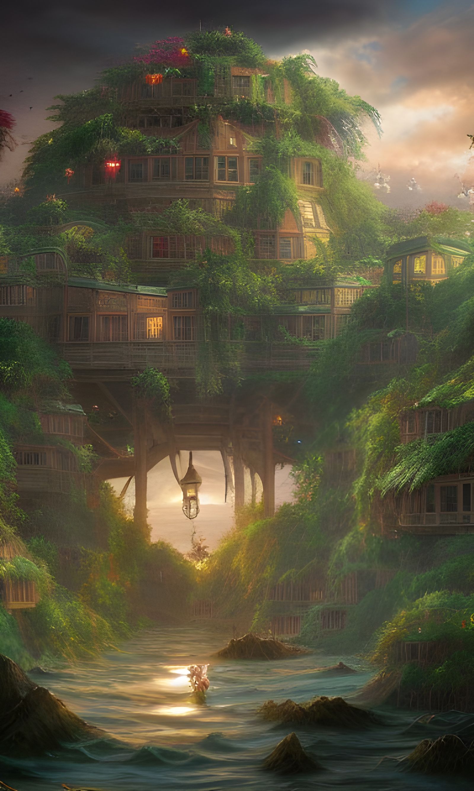 Epic Anime Pirate Ship with Overgrown Plants