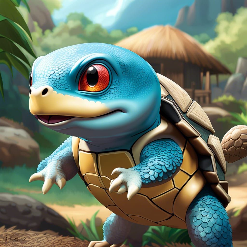 Hyperrealistic Squirtle Portrait in Safari Village