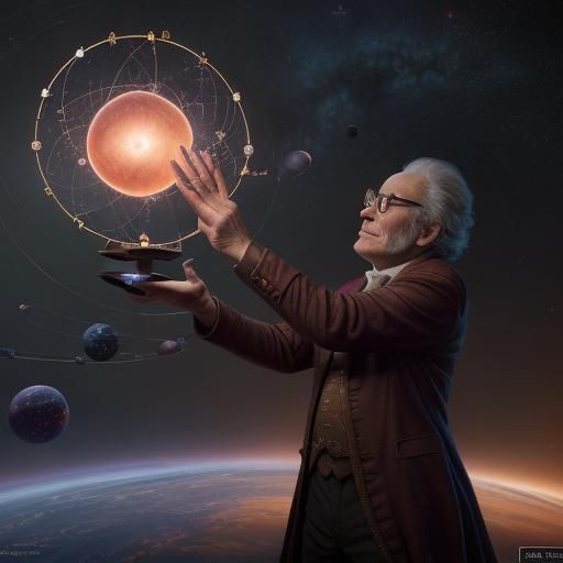 Asimov and Orrery in Nebula, Digital Art