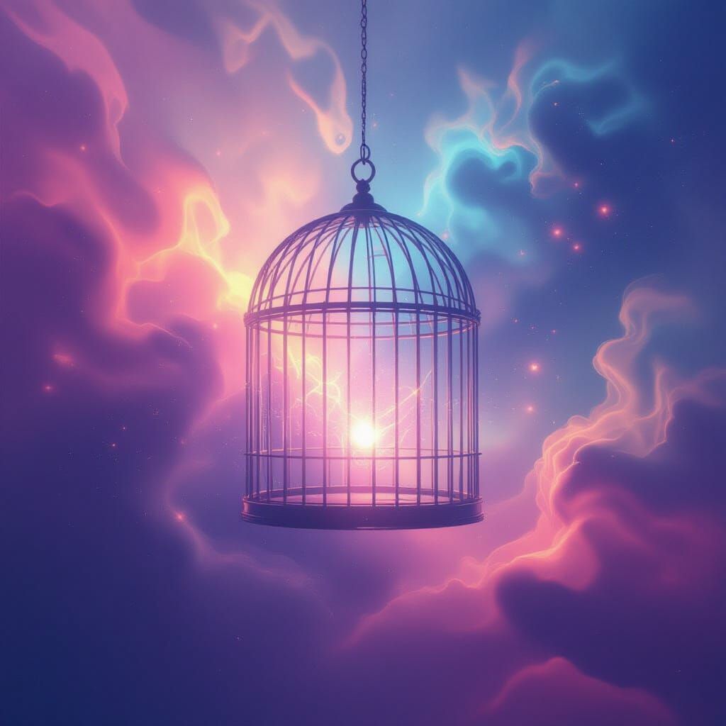 Ethereal Birdcage in Cosmic Nebula