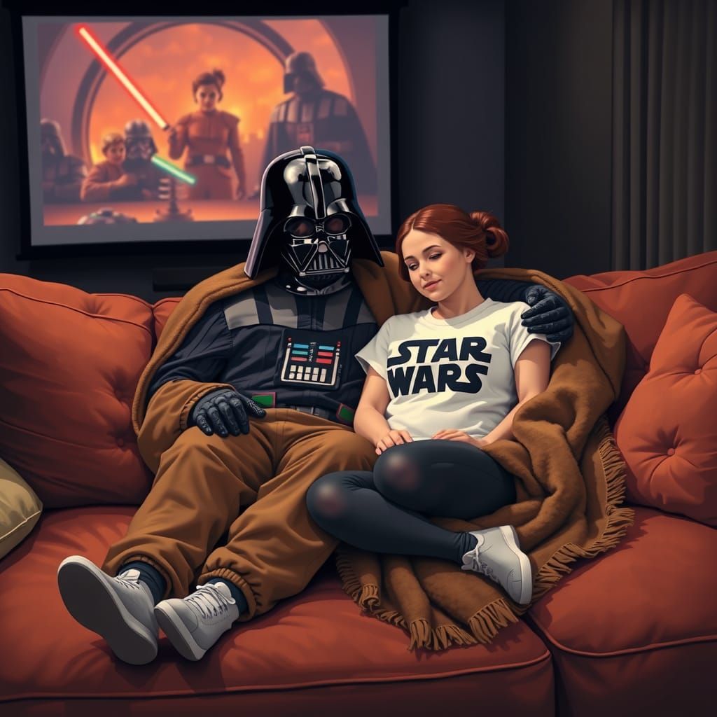 Darth Vader and Leia Snuggling, Watching Star Wars