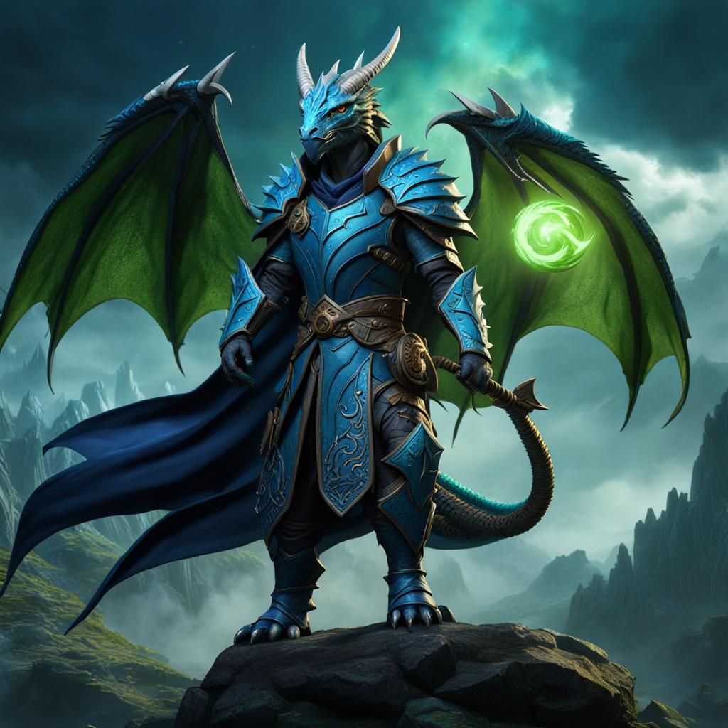 Blue Dragonborn Character Concept Art in 8k