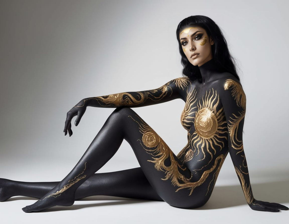 Elegant Fine Art Portrait with Intricate Black and Gold Body...