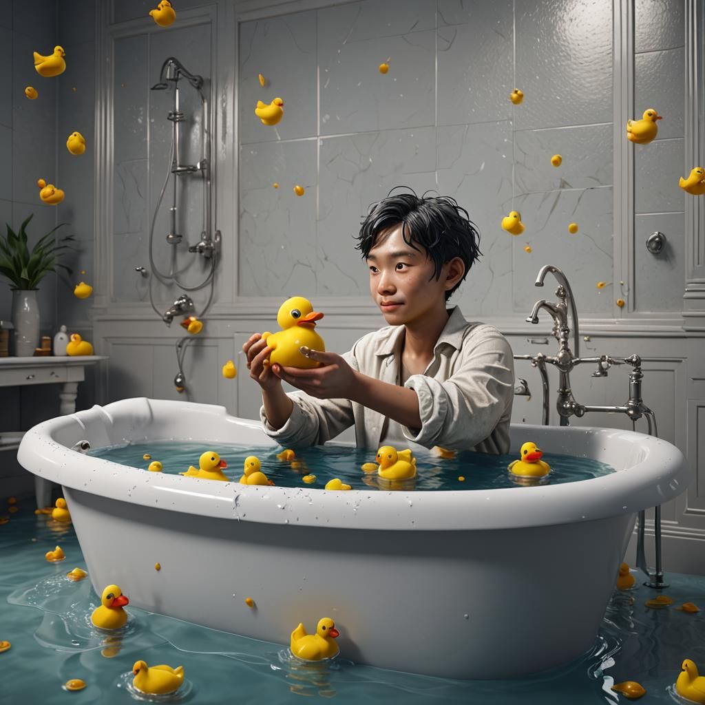 Child and Ducky: Detailed Matte Painting in Deep Color