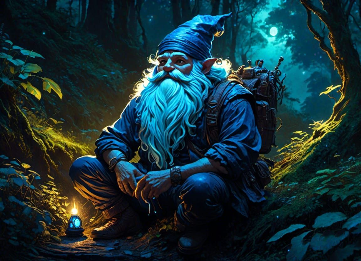 Bioluminescent Gnome Portrait in Magical Forest
